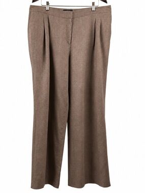 Autograph pure linen wide leg pleated pants taupe brown women medium UK 16 EU44